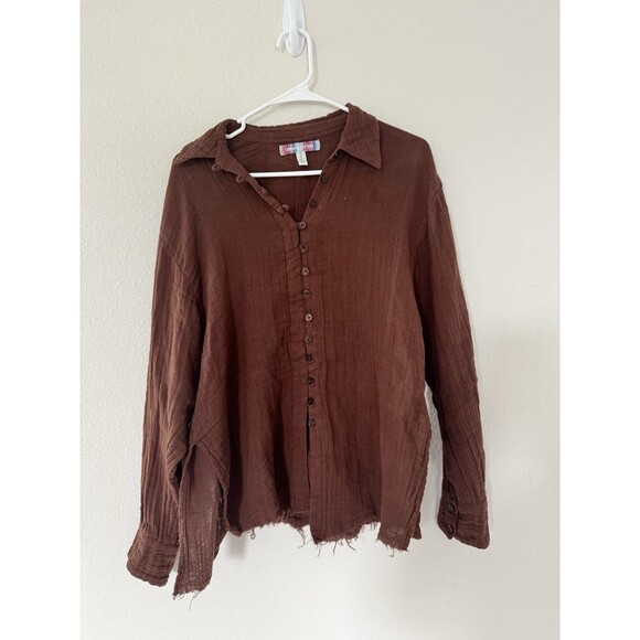 Urban Outfitters Addison Button Down Shirt Blouse Size Small Gauzey Raw Hem Punk - Picture 5 of 11